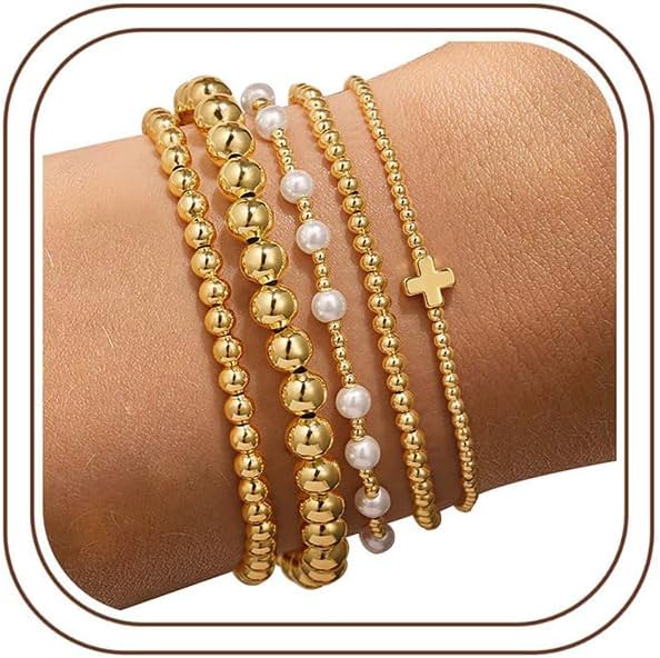 Yoosteel Gold Beaded Bracelets Stackable Set Mother's Day Gifts