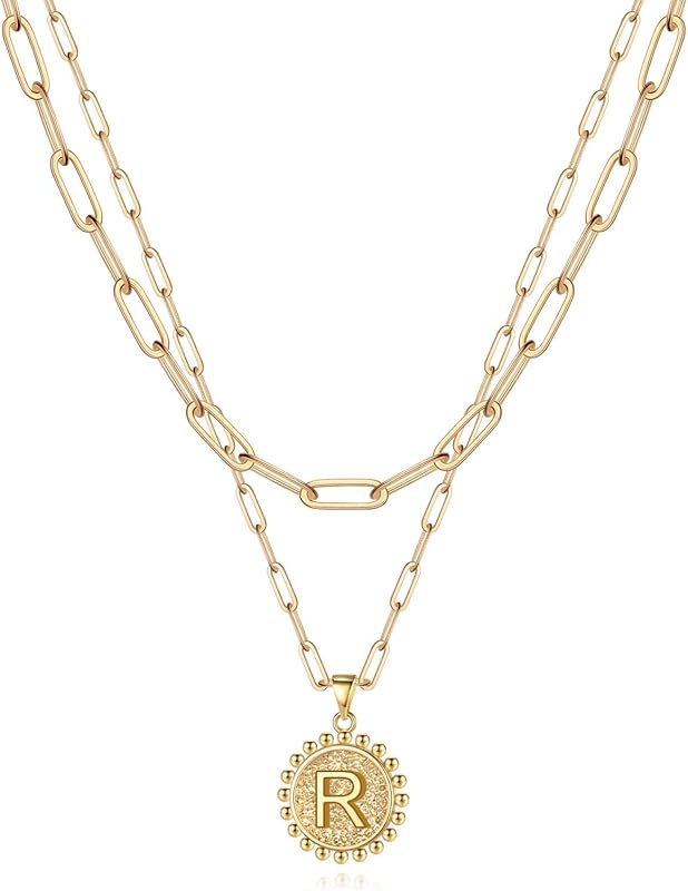 Yoosteel Layered Initial Necklaces 14K Gold Plated Paperclip Chain