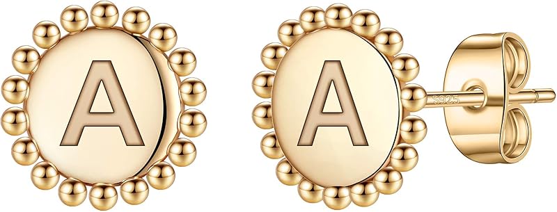 Yoosteel Sterling Silver Initial Letter Stud Earrings for Girls Kids
