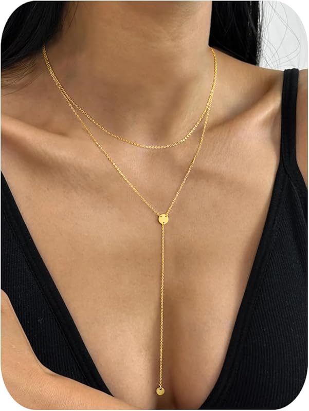 Yoosteel Long 14K Gold Plated Y-Shaped Lariat Drop Necklace